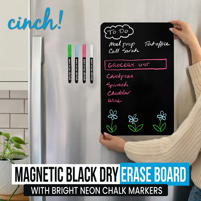 Cute Magnetic Wet/dry-erase Blackboard for Refrigerator 17.5x13.5 Large  Size Black Organizer stain Free 8 Liquid Neon Markers 