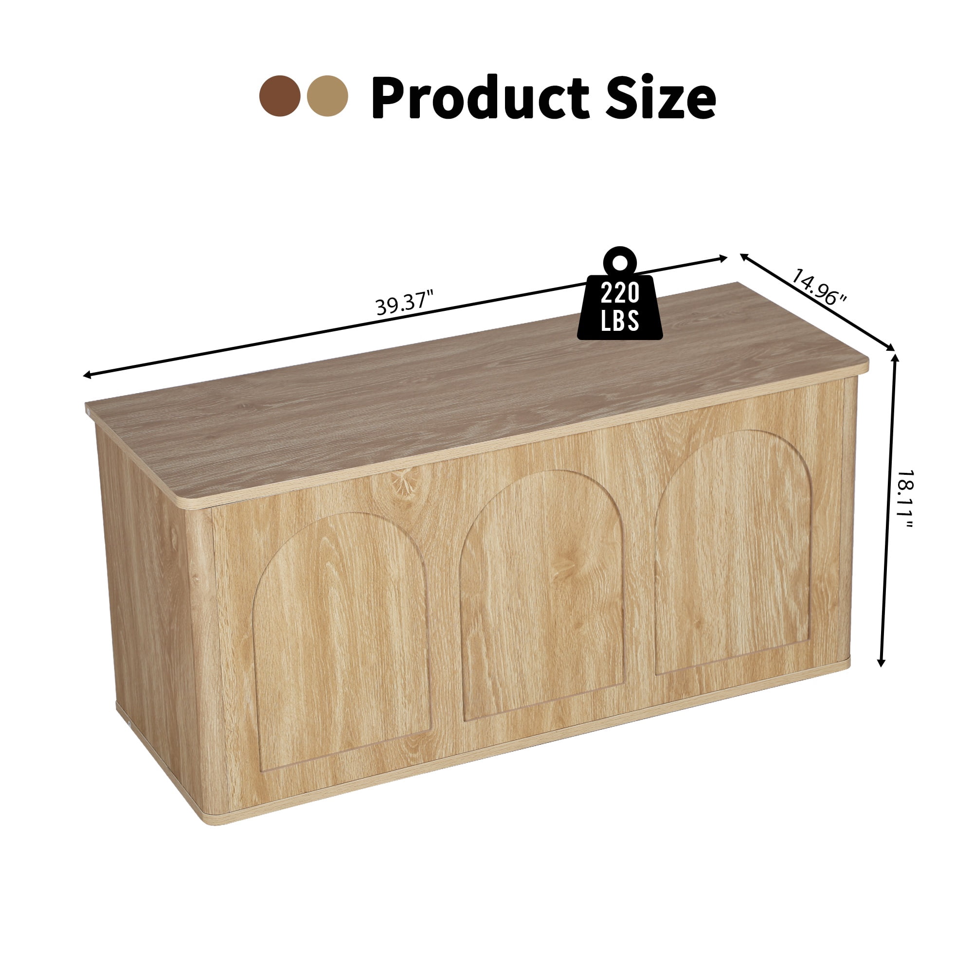 Wirrytor 39" Large Curved Edge Shoe Storage Bench with Flip Top, Arched Panel Storage Chest for Entryway Hallway Bedroom Toys Blankets, Natural Wood
