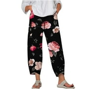 TIMEGARD Womens Capri Pants Dressy Summer Casual Beach Capri Pants Cotton Linen High Waist Loose Fit Cropped Fit Wide Leg Ankle Pants