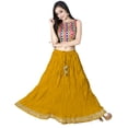 thumbnail image 2 of Chadrakala Women's 100% Cotton Indian Flaire Long Maxi Skirt Gota Patti Crushed ,Free Size, Mustard (S109MUS), 2 of 3