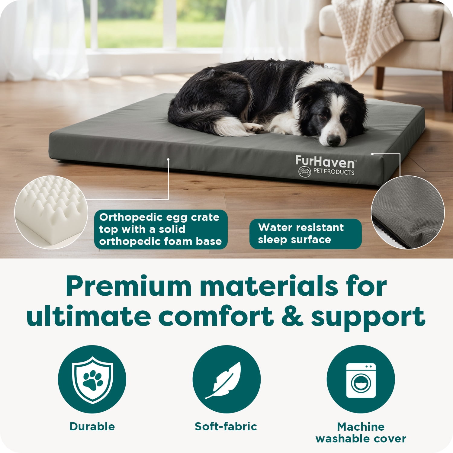 FurHaven Pet Products | Deluxe Orthopedic Oxford Indoor/Outdoor Water-Resistant Pet Bed for Dogs & Cats, Stone Gray, Large