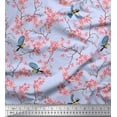 thumbnail image 1 of Soimoi Cotton Voile Fabric Floral & Blue Tit Bird Decor Fabric Printed Yard 56 Inch Wide, 1 of 1