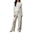 thumbnail image 2 of Women's Striped Button Front Long Sleeve Wide Leg Pants Two Piece Set Light Gray XL, 2 of 9