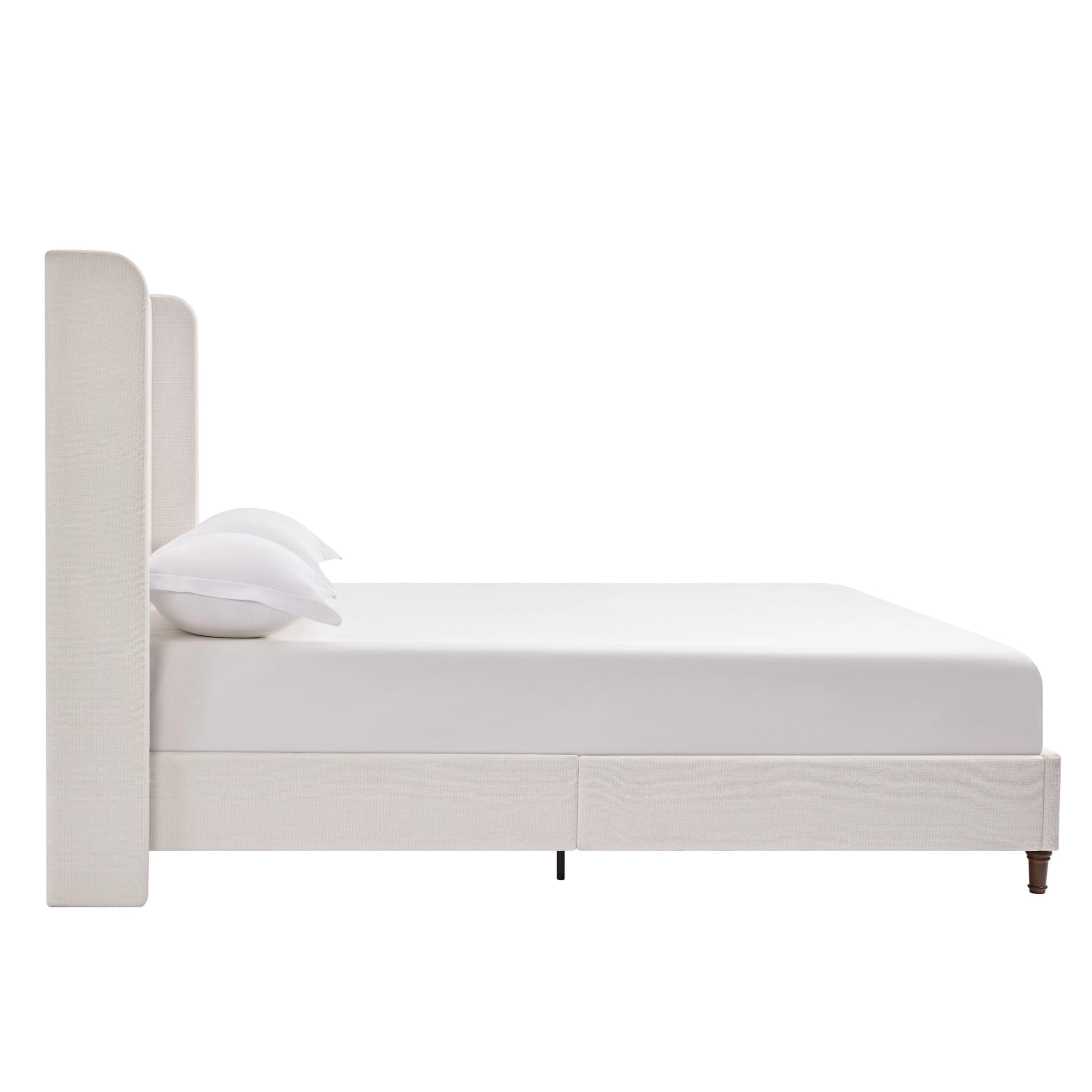 Noble House Harper Queen Upholstered Bed Frame, 54" Tall Chenille Headboard with Curved Wingback, Cream White