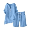 thumbnail image 6 of akafmk Summer Outfits for Women 2 Piece V Neck Button Short Sleeve Top and Drawstring Shorts Soft Casual Outfit, 6 of 6