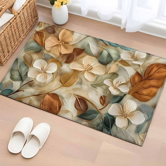 Floral Bathroom Mats 2x3 FT, Non Slip Small Kitchen Mat, Modern Abstract Art Farmhouse Washable Soft Backed Front Door Throw Rugs Non-Shedding Indoor Outdoor Doormat for Entryway Sink