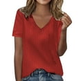 thumbnail image 2 of Luowei Women's Spring/Summer Collection V - Neck Solid - Color Base T - Shirt with Thin Striped Trim and Short Sleeves, Red, XXL, 2 of 3