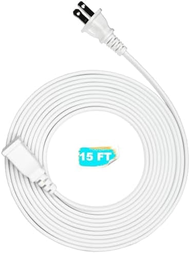 White Extension Cord 15 Feet Long Extension Cord 2 Prong for Indoor/Outdoor Use with Single Plug Ideal for Holiday Lights, Lamps,Household Appliance ETL Listed(1 Pack)