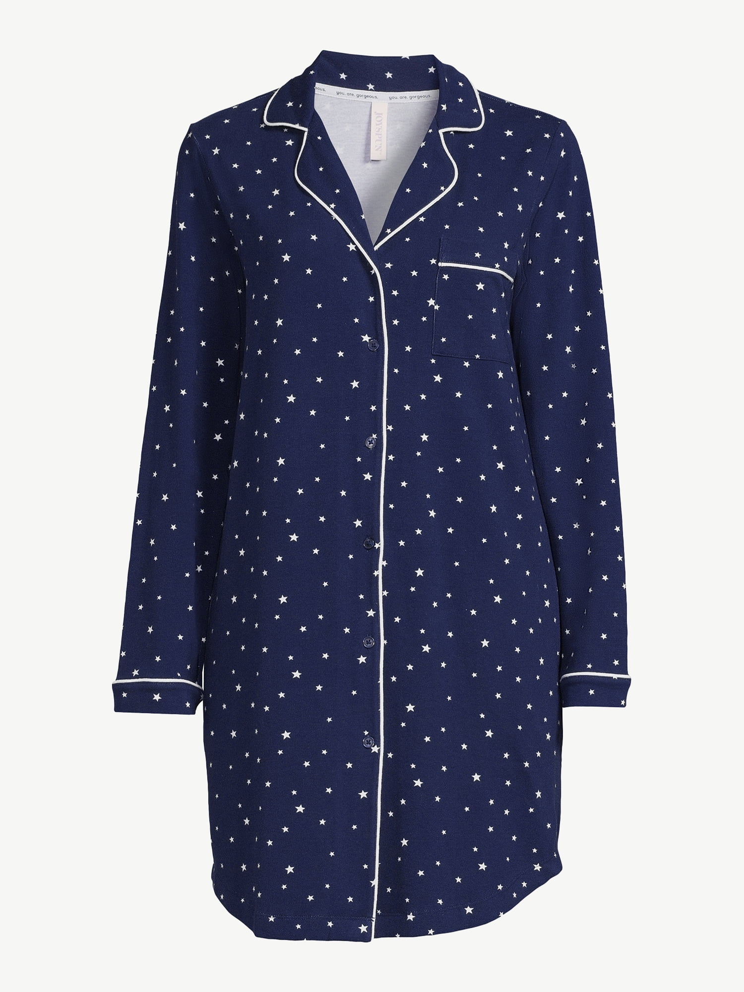 Joyspun Women’s Cotton Blend Long Sleeve Notch Collar Sleepshirt, Sizes S to 4X