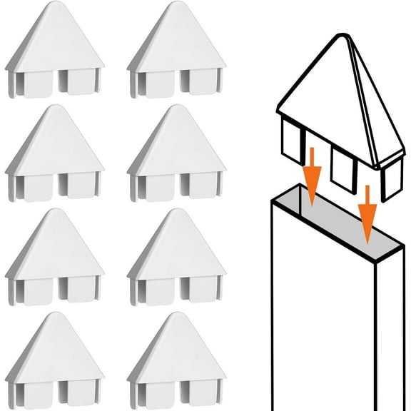 BlinkLLX 8 Packs Vinyl Picket Fence Caps 7/8" x 3" Vinyl Picket Fence Parts White Post caps for Outdoor Garden (Pointed Style)