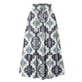 thumbnail image 2 of Women's Floral Print Maxi Skirt, High Waist Drawstring Tiered Flowy Skirt, Lightweight Boho Skirt for Beach, Music Festival and Summer,Gray,L, 2 of 7