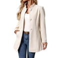 thumbnail image 3 of RoamHome Women's Casual Stand Collar Mid Length Wool Blend Coat Notched Lapel Button Front Jacket for Fall Winter Daily Wear, 3 of 9