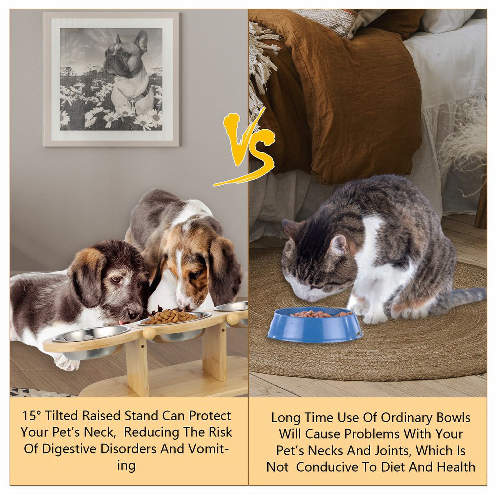 Qweryboo Wooden Elevated Cat Bowls with 3 Stainless Bowls photo 6