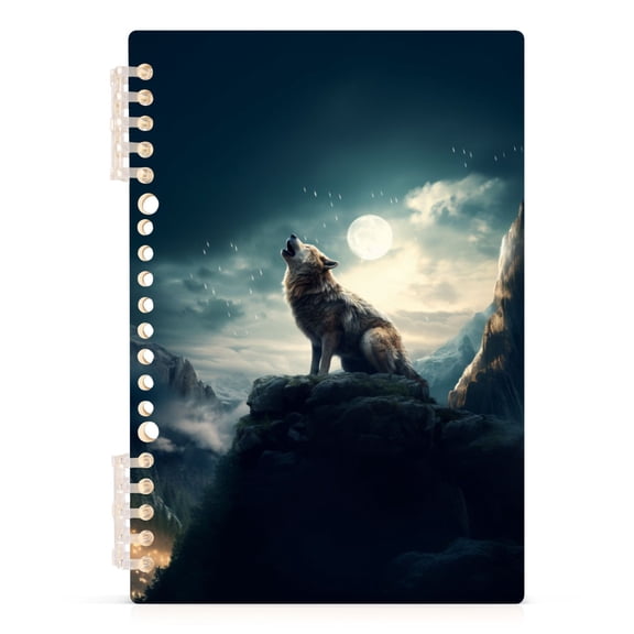 Wolf on Mountain Howl Spiral Journal Notebook College Ruled Notebook 8.3" x 5.7" A5 Lined Thick Paper Page