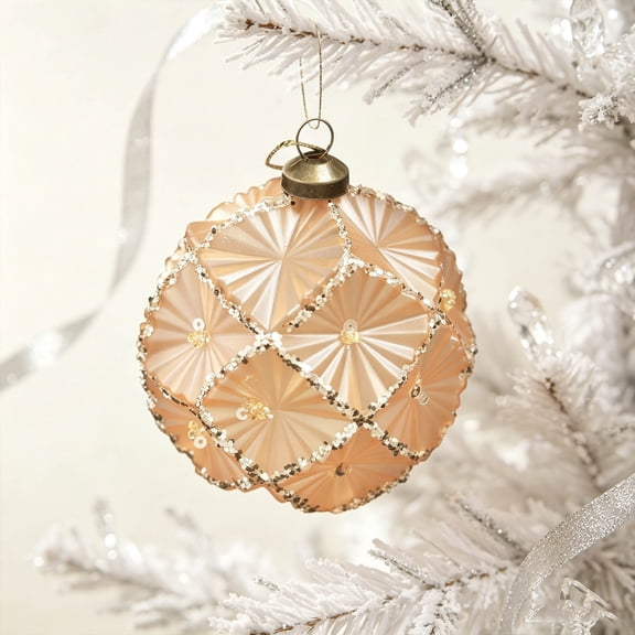 Pincandy 8cm Champagne Christmas Tree Ornaments - Shatterproof Textured Baubles with Gold Glitter Accents, Lightweight Hanging Pendants for Holiday Decor