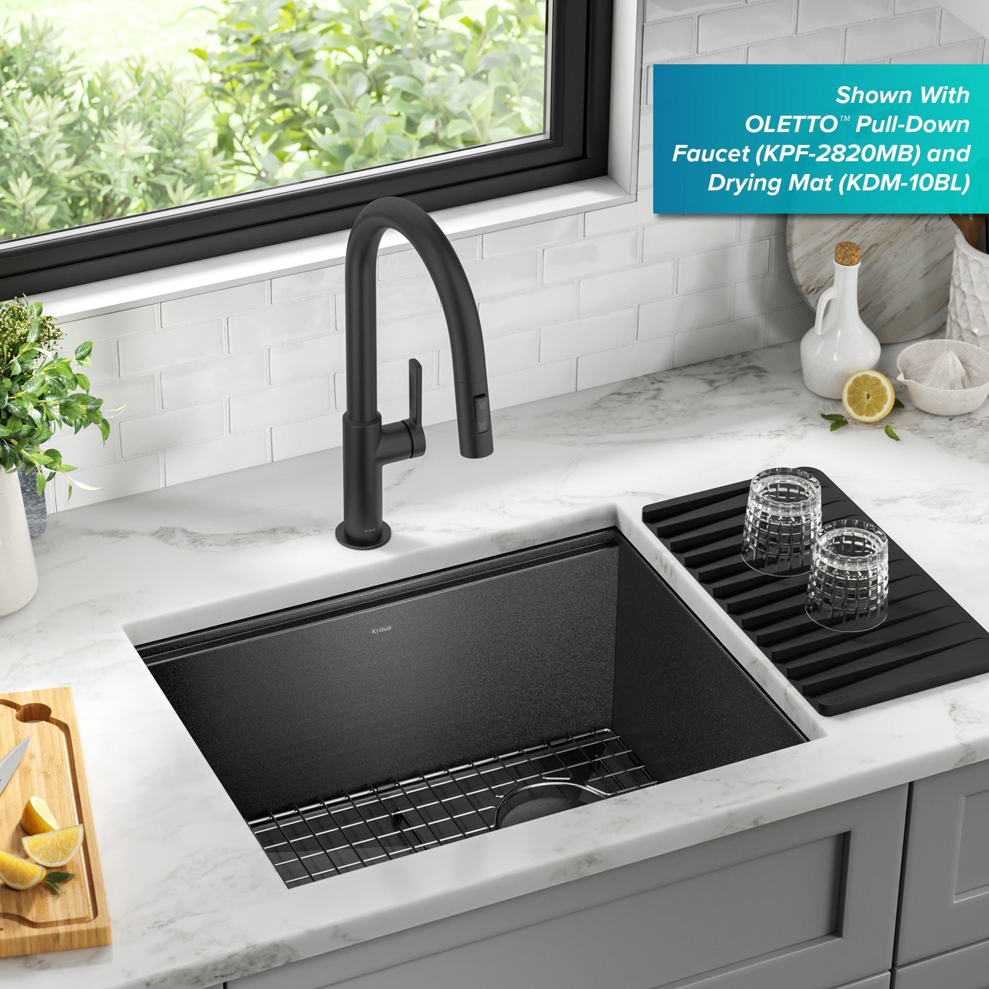 KRAUS Kore 23 Undermount Workstation 16 Gauge Black Stainless Steel Single Bowl Kitchen Sink in PVD Gunmetal Finish with Accessories