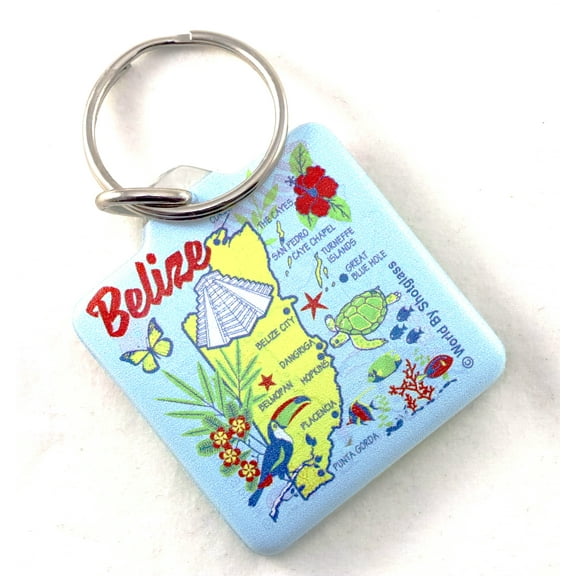 Belize Map Acrylic Square Souvenir Keychain 1.5 inches X 1.5 inches