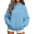 thumbnail image 2 of Cropped Pullover Oversized Sweatshirt Women Casual Loose Stand Collar Long Sleeve Pullover Solid Blouse Sweatshirt Tops With Pocket Light Blue L, 2 of 8