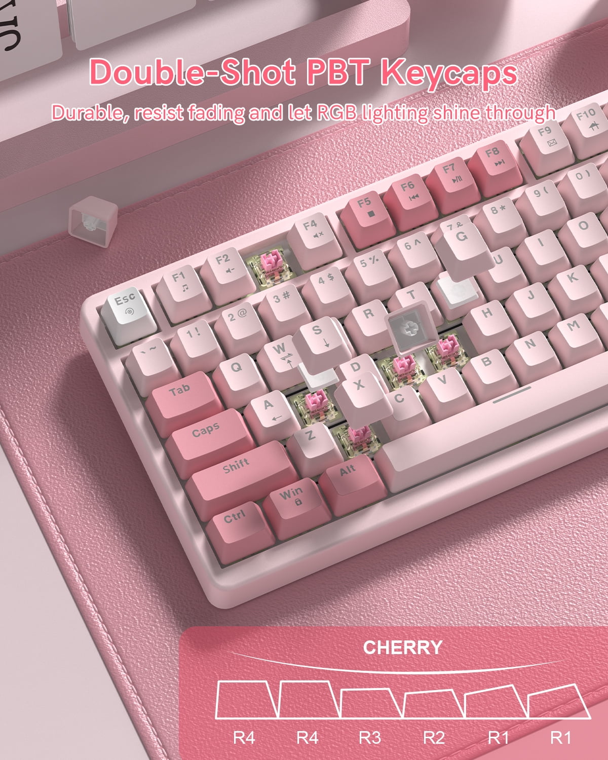 COSTOM VK75 Wired Mechanical Keyboard with Multi-Function Knob, 75% Gaming Keyboard Gasket Mounted, Hot Swappable, Creamy Sound, Cherry Profile, PBT Keycaps, Pink