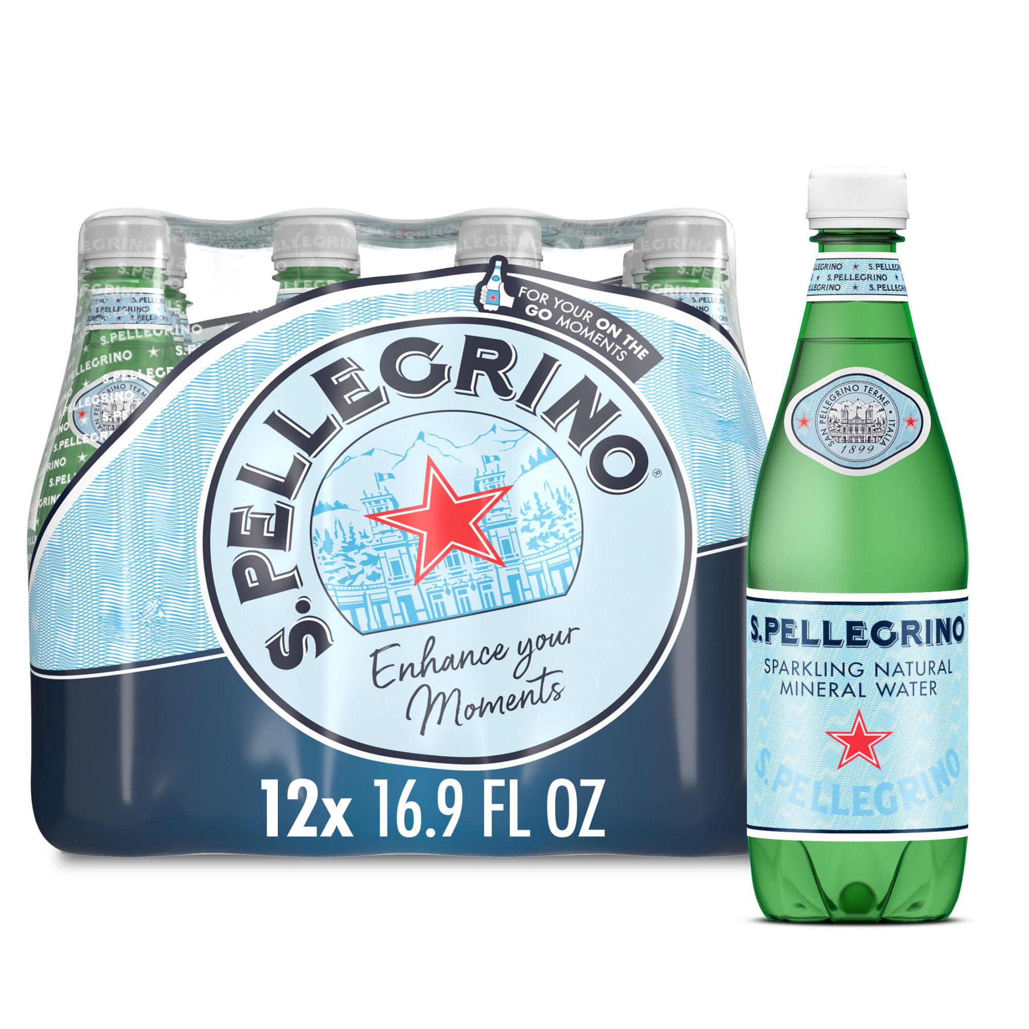 S.Pellegrino Sparkling Natural Mineral Water, 16.9 fl oz., 12 Pack Plastic Bottles
