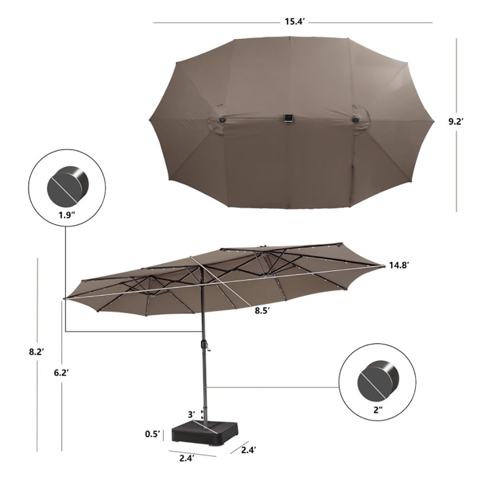 Aimee Lii 15 Feet Double-Sided Patio Umbrella with 48 LED, Sunbrella Patio Umbrellas, Brown Aimee Lii 15 Feet Double-Sided Patio Umbrella with 48 LED, Sunbrella Patio Umbrellas, Brown