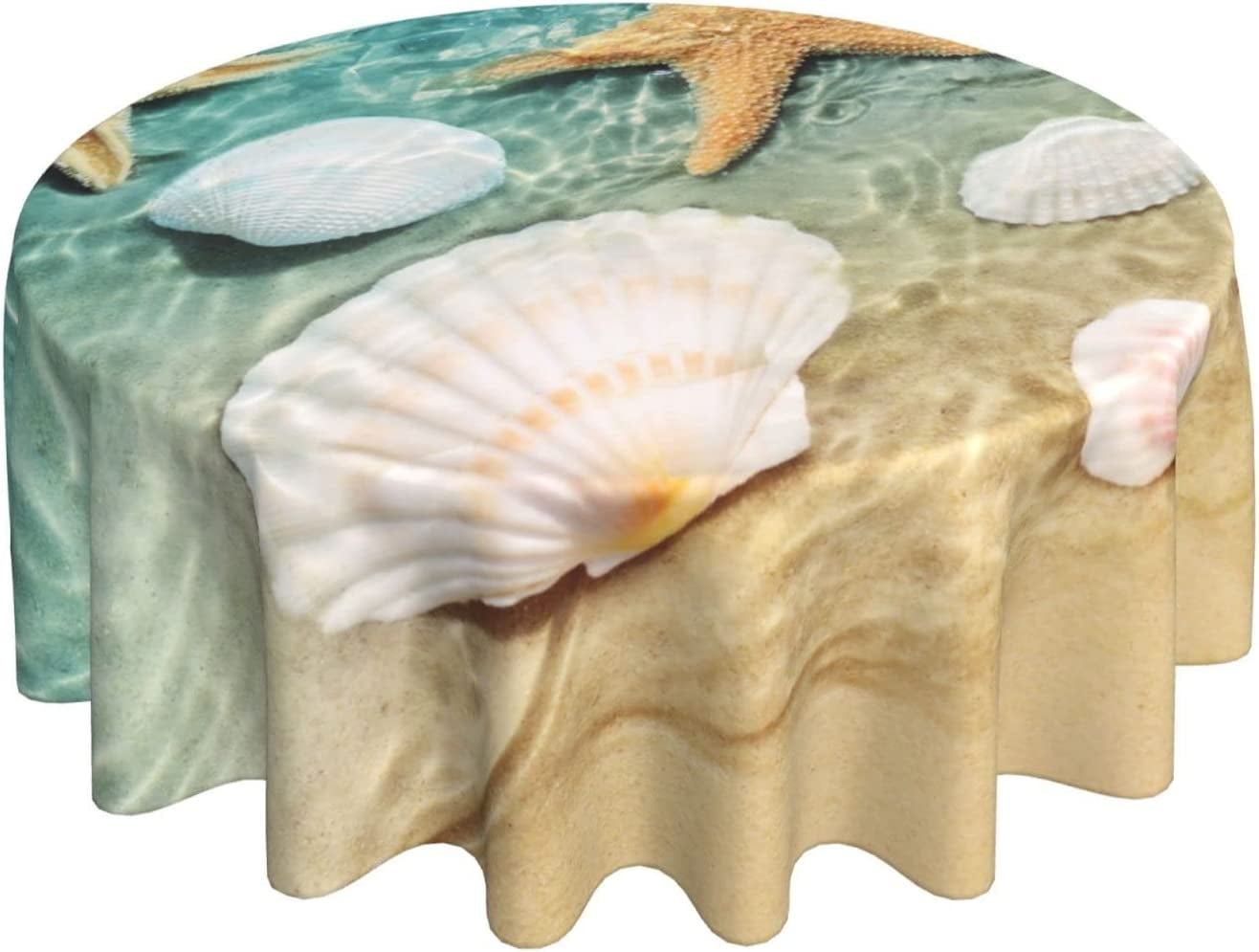 Round Beach Theme Tablecloth 60 inch Summer Coastal Holiday Sand