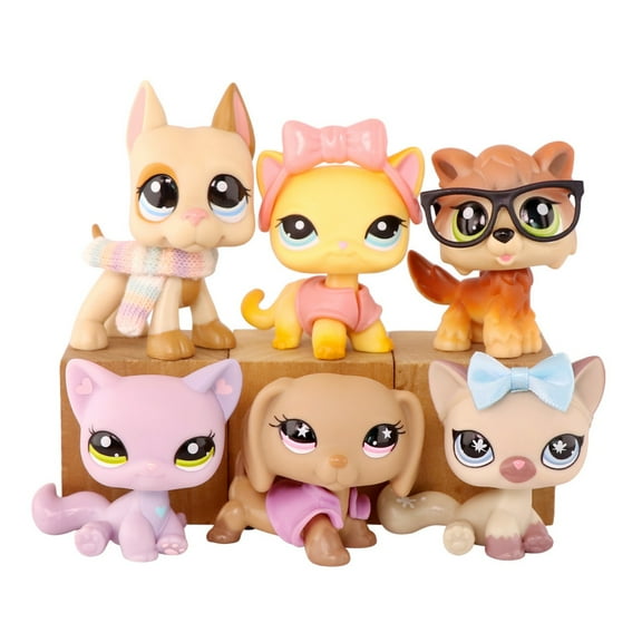 5PCS Mini Pet Toys,Shorthair Cat Dachshund Sitting Cat Wolf Great Dane with Glasses Jacket Bow and More Accessories