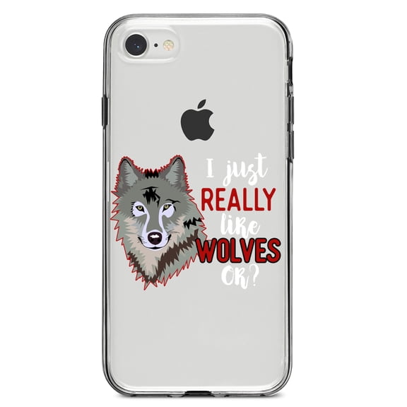 DistinctInk Clear Shockproof Hybrid Case for iPhone 7 8 SE (2020 Model) 4.7" Screen TPU Bumper Acrylic Back Tempered Glass Screen Protector - I Just Really Like Wolves OK?
