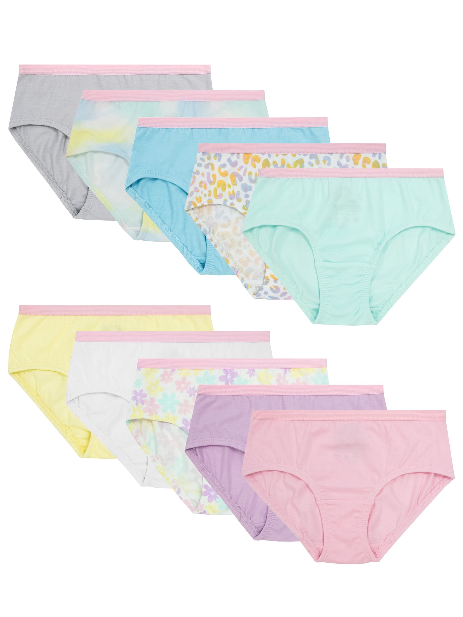 Fruit of the Loom Girl's Cotton Stretch Brief Underwear, 10-Pack, Sizes 4-16