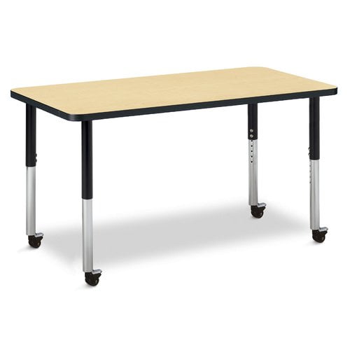 24 x 48 Maple//Maple//Gray Berries 6438JCM251 Trapezoid Mobile Activity Tables