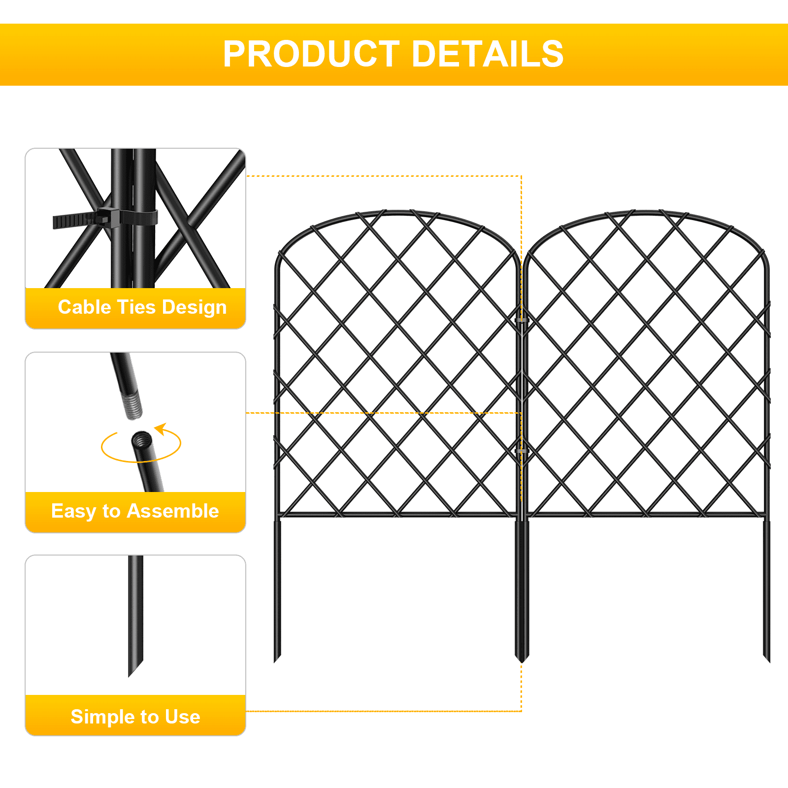 24" (H) x 27FT (L) Metal Decorative Garden Fence Outdoor Patio Barrier Diamond Lattice