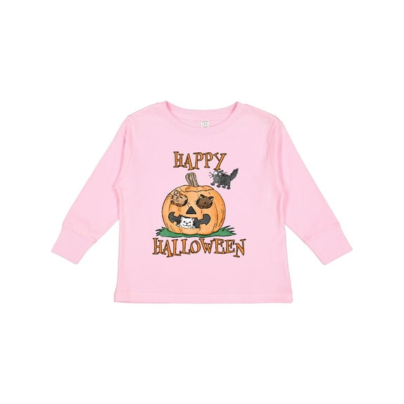 Inktastic Happy Halloween Kittens in a Pumpkin Boys or Girls Long Sleeve Toddler T-Shirt