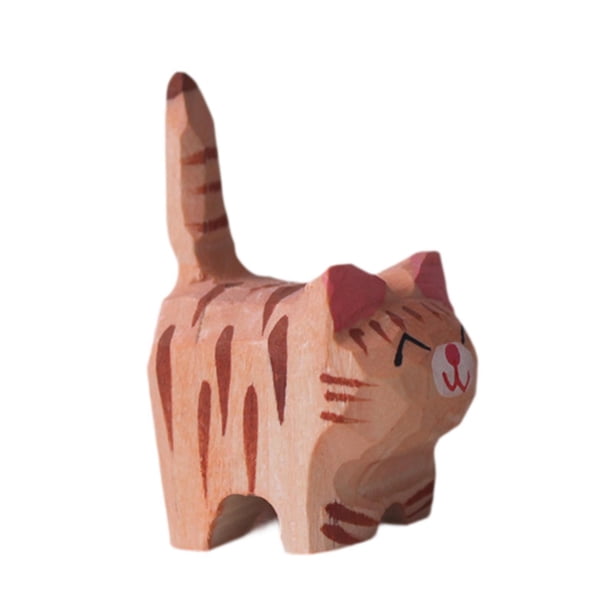 Colección de Esculturas de Animales Perfecl Adornos de Madera Gato Naranja