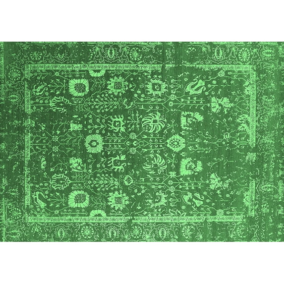 Ahgly Company Indoor Rectangle Oriental Emerald Green Industrial Area Rugs, 2' x 5'