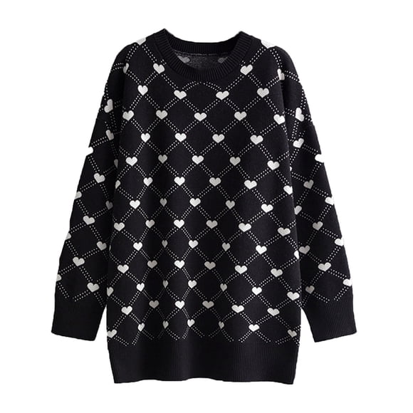 Cameland Sweaters for Women Long Sleeve Crewneck Cute Heart Print Knitted Pullover Sweaters
