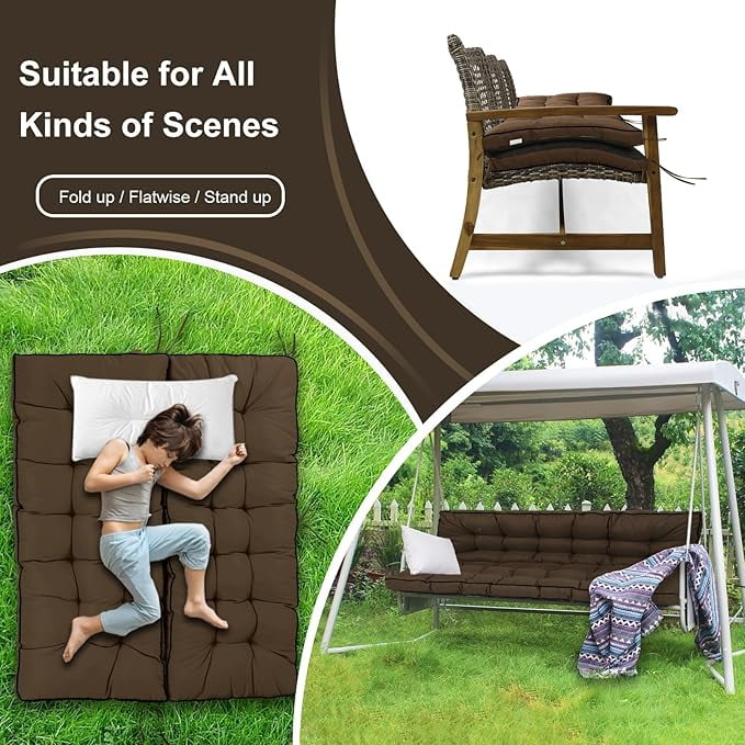 YLLN Porch Swing Cushions, Patio Furniture Cushions With 4" Thicken Backrest, Waterproof & Machine Washable, with Ties, Bench Cushions For Outdoor Furniture（40"x70"Coffee）