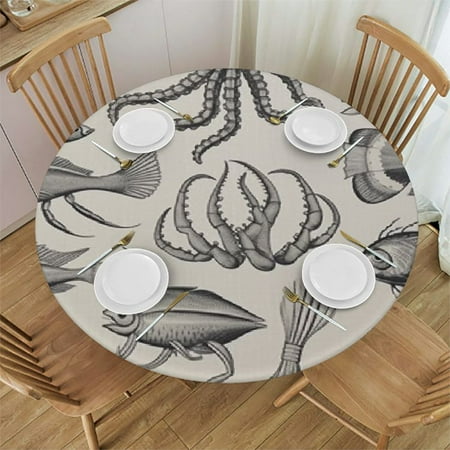 

Sheronv Fish Crab Round Table Cover Stain Resistant Washable Indoor Outdoor Tablecloth Kitchen Dining Wedding Parties 100% Polyester with Elastic Edge Full Width Single-Sided Printing 46 -50