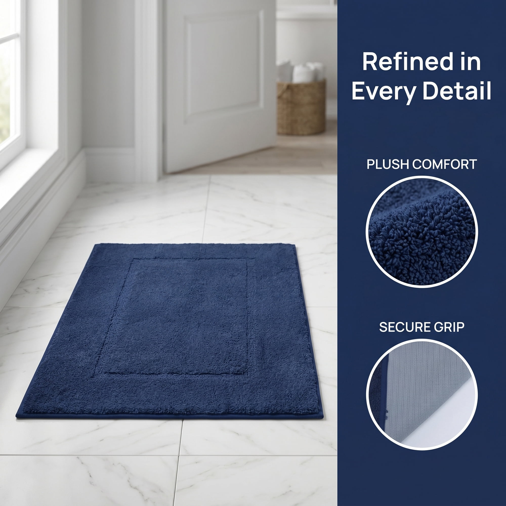 Unique Bargains Plush Absorbent Microfiber Bathroom Mat Non-Slip Rug Navy Blue 32" x 20"