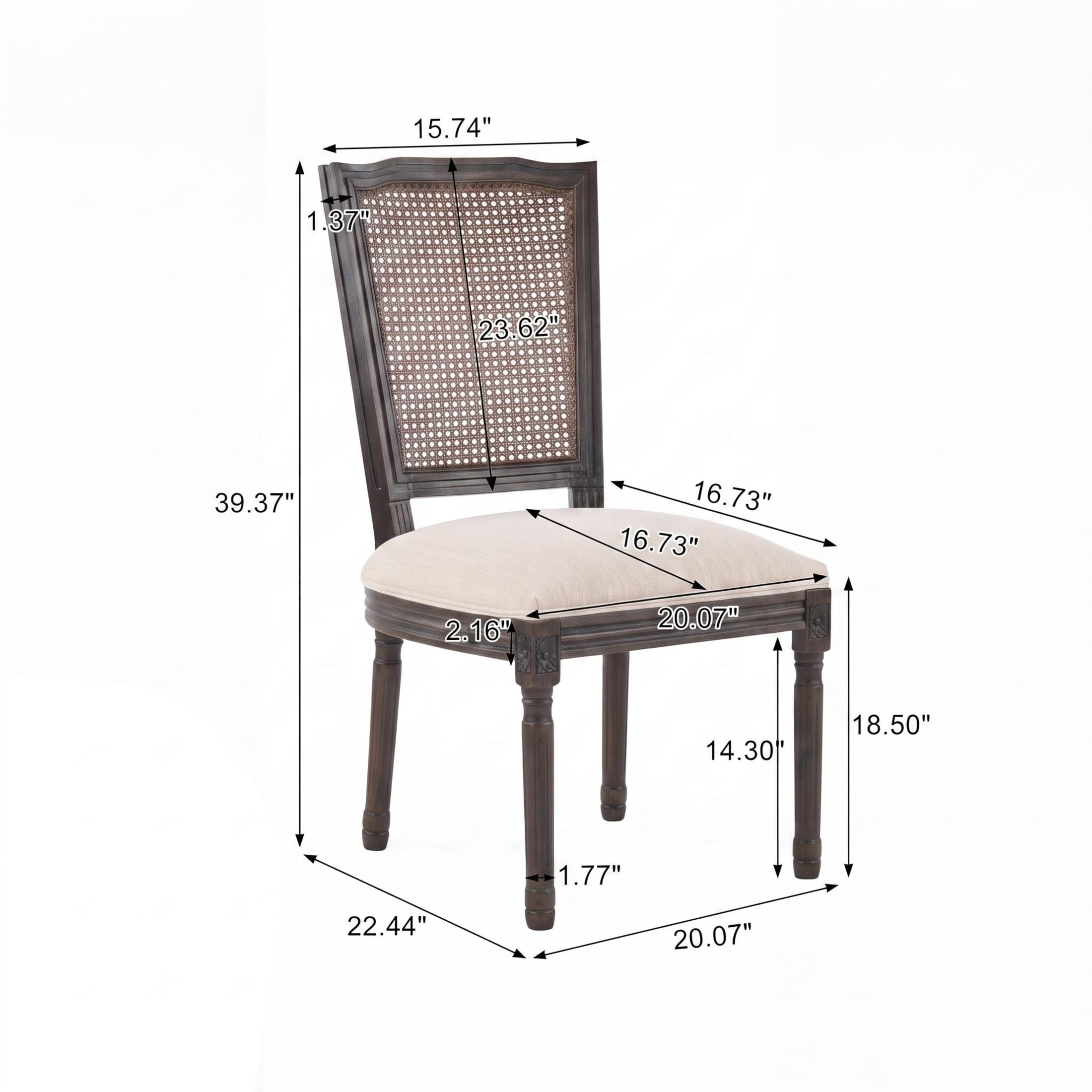 Christopher Knight Home Set of 2 French Country Dining Chairs with Rattan Cane Back, Dark Walnut+Beige