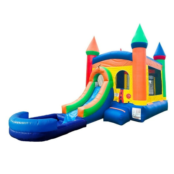 Pogo Bounce House Crossover Bounce House with Slide and Splash Pool, Classic Rainbow