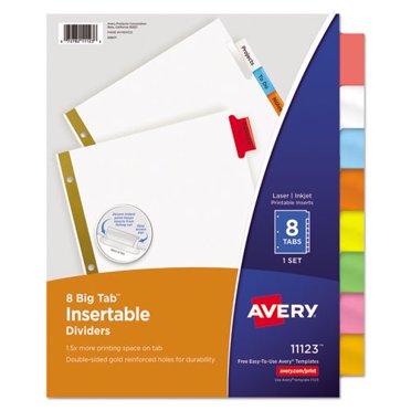 Avery Big Tab Printable Large White Label Dividers with Easy Peel, 8 ...