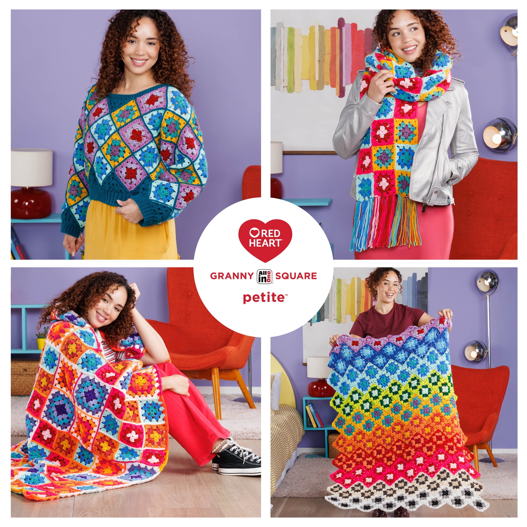 Red Heart® All In One Granny Square Petite™ #4 Worsted (Medium) Acrylic Yarn, Foxy 8.8oz/250g 440 Yards (3 Pack)