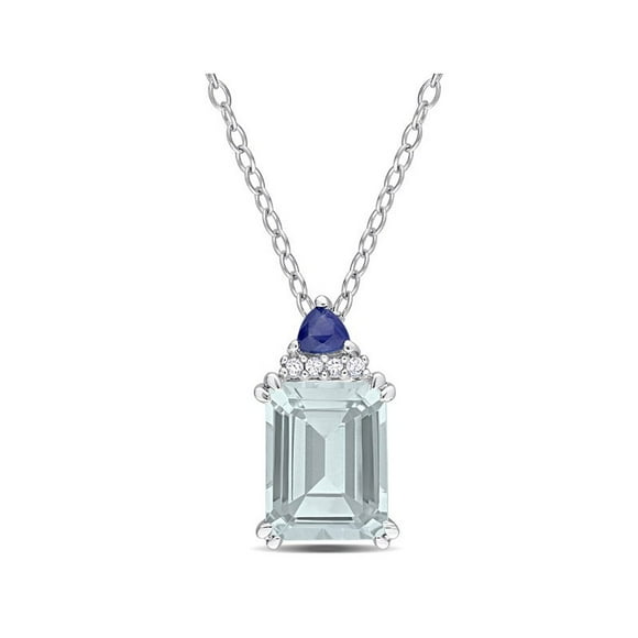 2.00 Carat (ctw) Aquamarine and Blue Sapphire Pendant Necklace in Sterling Silver with Chain