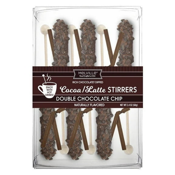 Melville Cocoa Latte Stirrers Double Chocolate Chip Rich Chocolatey Dipped 6 Count 2.4 oz Gift Pack