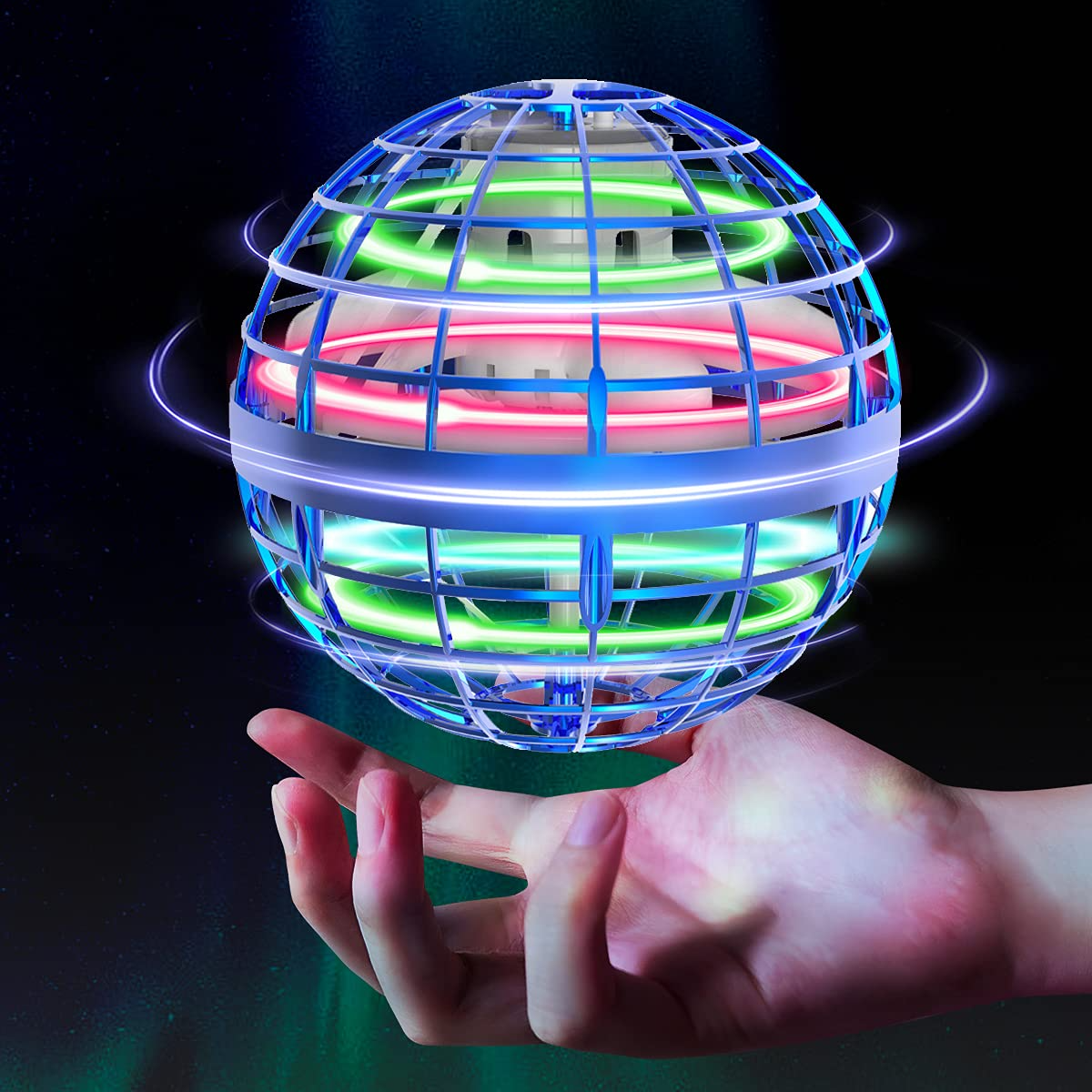 Hover Ball Soaring Nebula Orb Flying Orb Blue Hand Controlled Fly Boomerang Spinner Ball Nova Pro Mini Drone for Kids Adults Outdoor Indoor Flying Orb Ball Toys RGB Light Magic Space UFO Toy 