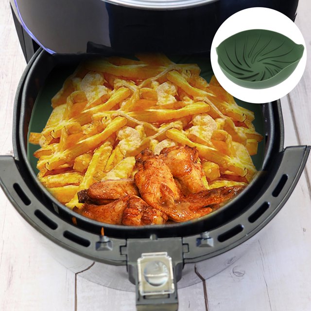 OULII Friteuse à Air Chaud Pot en Silicone Gain de Temps Nettoyage Vert 1Ensemble pour Activités Extérieures