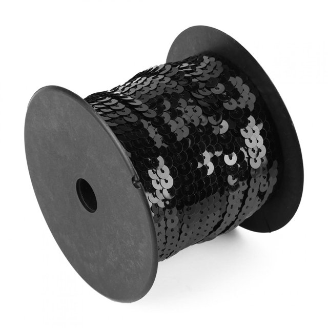 DIY 100 Yards 6mm Fil à Coudre Brillant Rond à Sequins Accessoire (Noir)