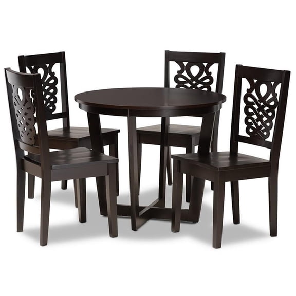 Bowery Hill Transitional Dark Brown Finished Wood 5-Piece Dining Set