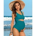 thumbnail image 6 of Attraco Maternity Monokini One Piece Swimsuit Scalloped Cut Out Ruched High Waisted Scoop Neck Pregnancy Swimwear, 6 of 8