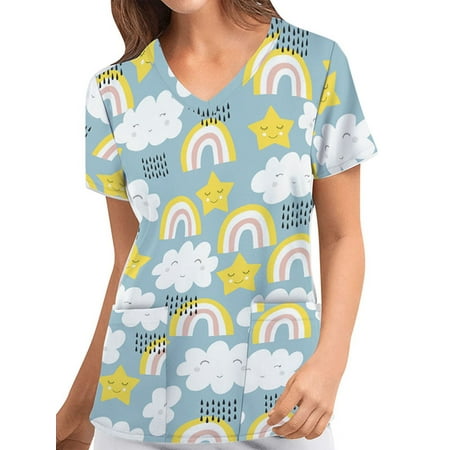 

Grianlook Womens Tunic Scrub Tops Loose V Neck Casual Top Short Sleeve Tshirts Blouses with Pockets